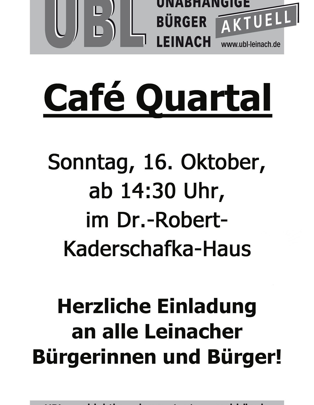 Herzliche Einladung zum Café Quartal im Oktober