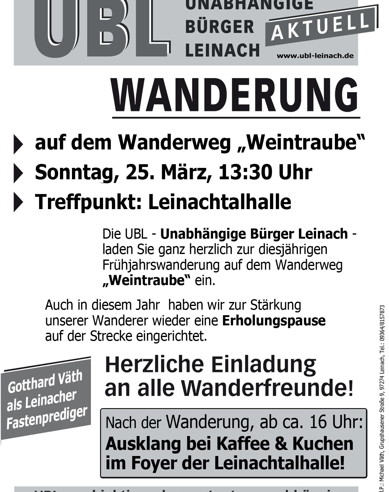 Herzliche Einladung zu unserer Frühjahrswanderung 2018
